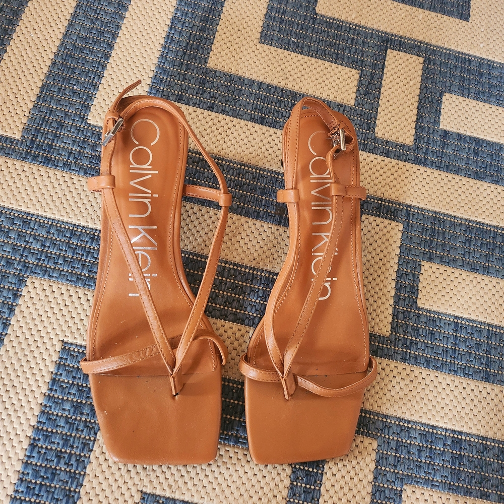 Calvin Klein Tan Strappy Sandals Minimalist Design